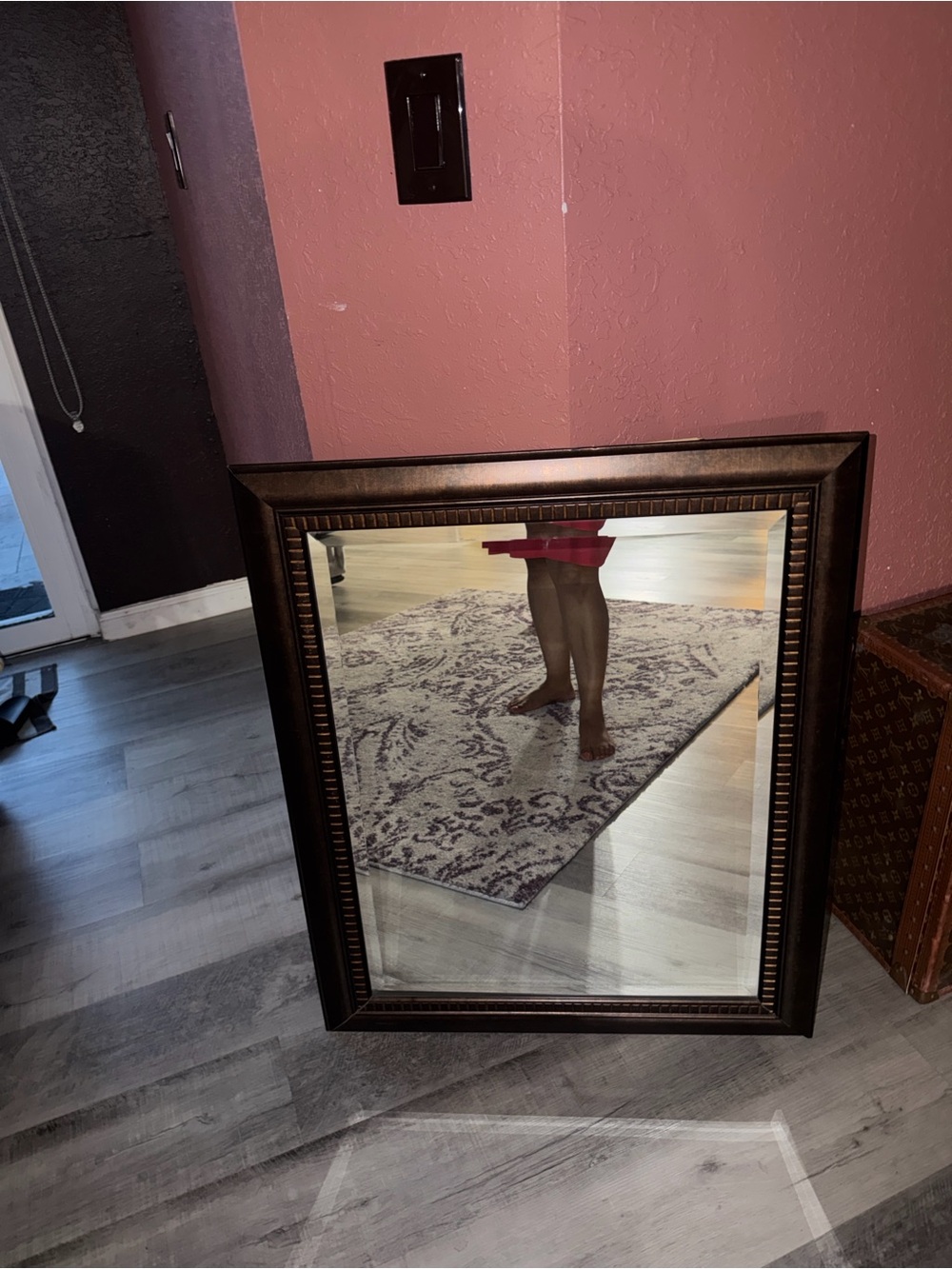 Framed Wall Mirror in Dark Brown Finish - Home Wall Decor